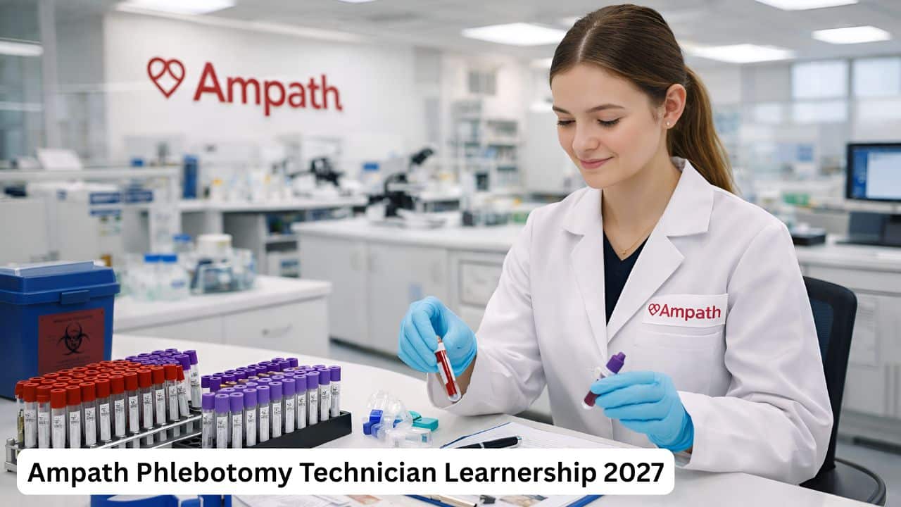 Ampath Phlebotomy Technician Learnership 2027 trainee in a medical laboratory setting