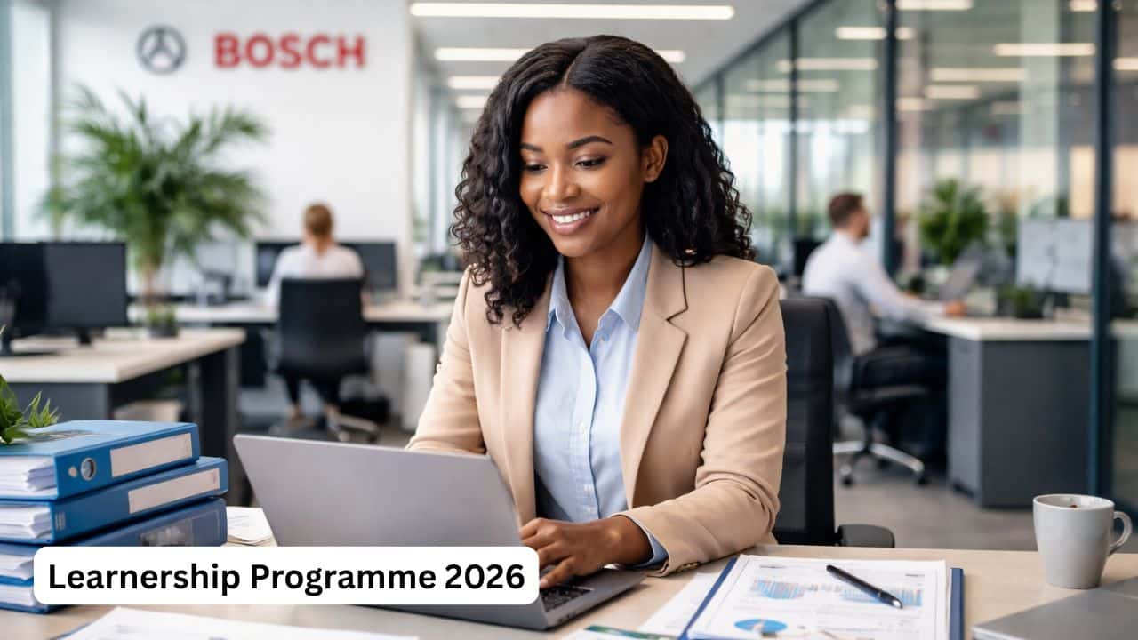 Young office learner working in a corporate administration environment during a Bosch learnership