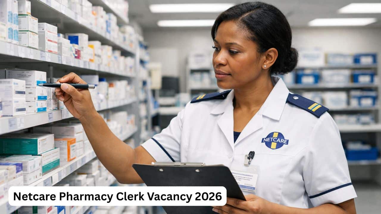 Netcare Pharmacy Clerk checking medicine stock in a hospital pharmacy