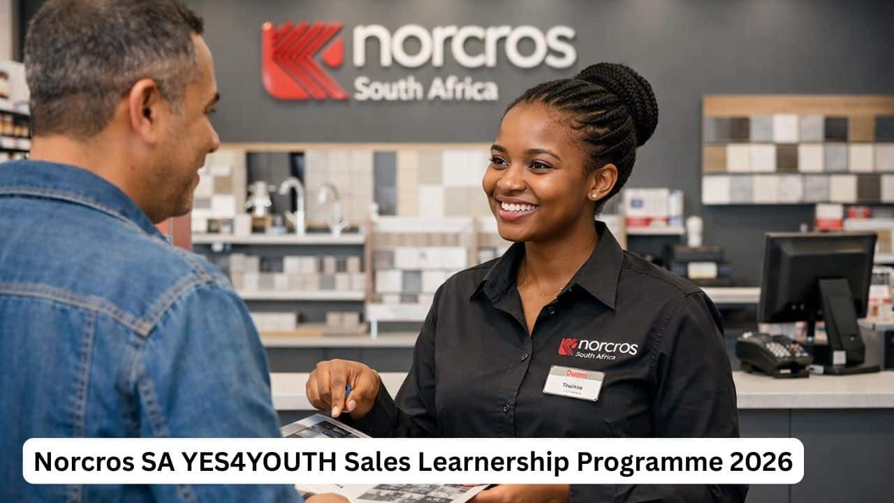 Young South African retail trainee assisting a customer in store during the Norcros SA YES4YOUTH Sales Learnership Programme 2026 in Cape Town
