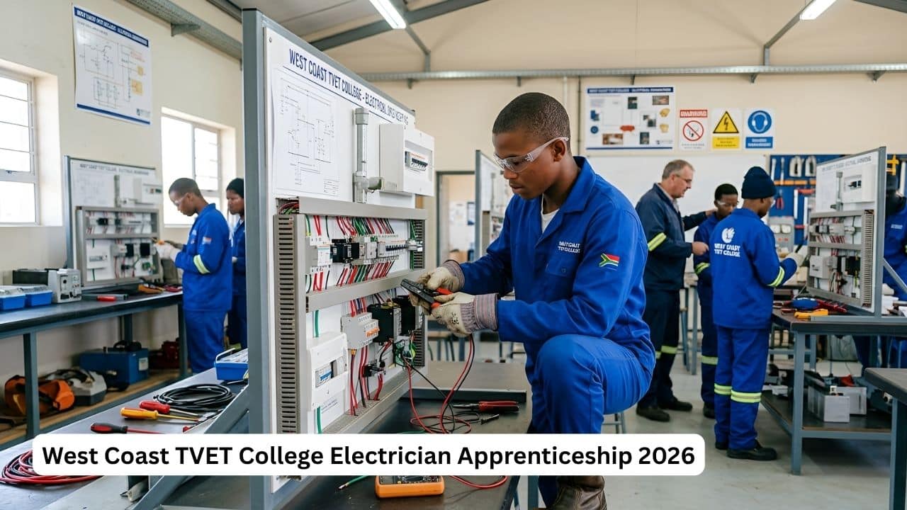 South African electrical apprentice training at West Coast TVET College workshop for the 2026 electrician apprenticeship programme