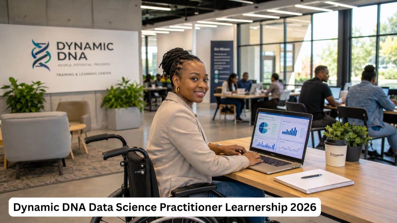 Young South African learner living with a disability working on data charts at a Dynamic DNA data science training campus