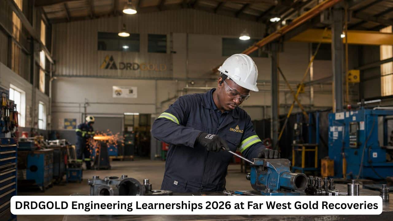 Young South African engineering learner working with tools at a workshop bench during the DRDGOLD Engineering Learnerships 2026 in Merafong