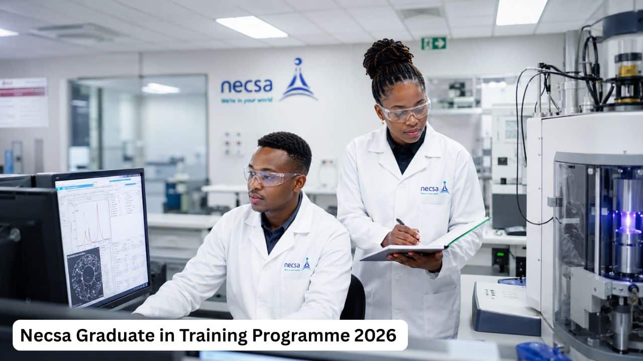 Young South African STEM graduates working in a Necsa research laboratory during a graduate training programme