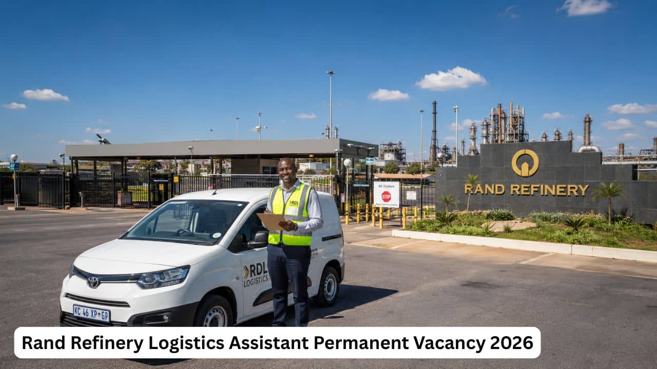 South African logistics driver with delivery documentation beside a company vehicle at the Rand Refinery Logistics Assistant permanent position