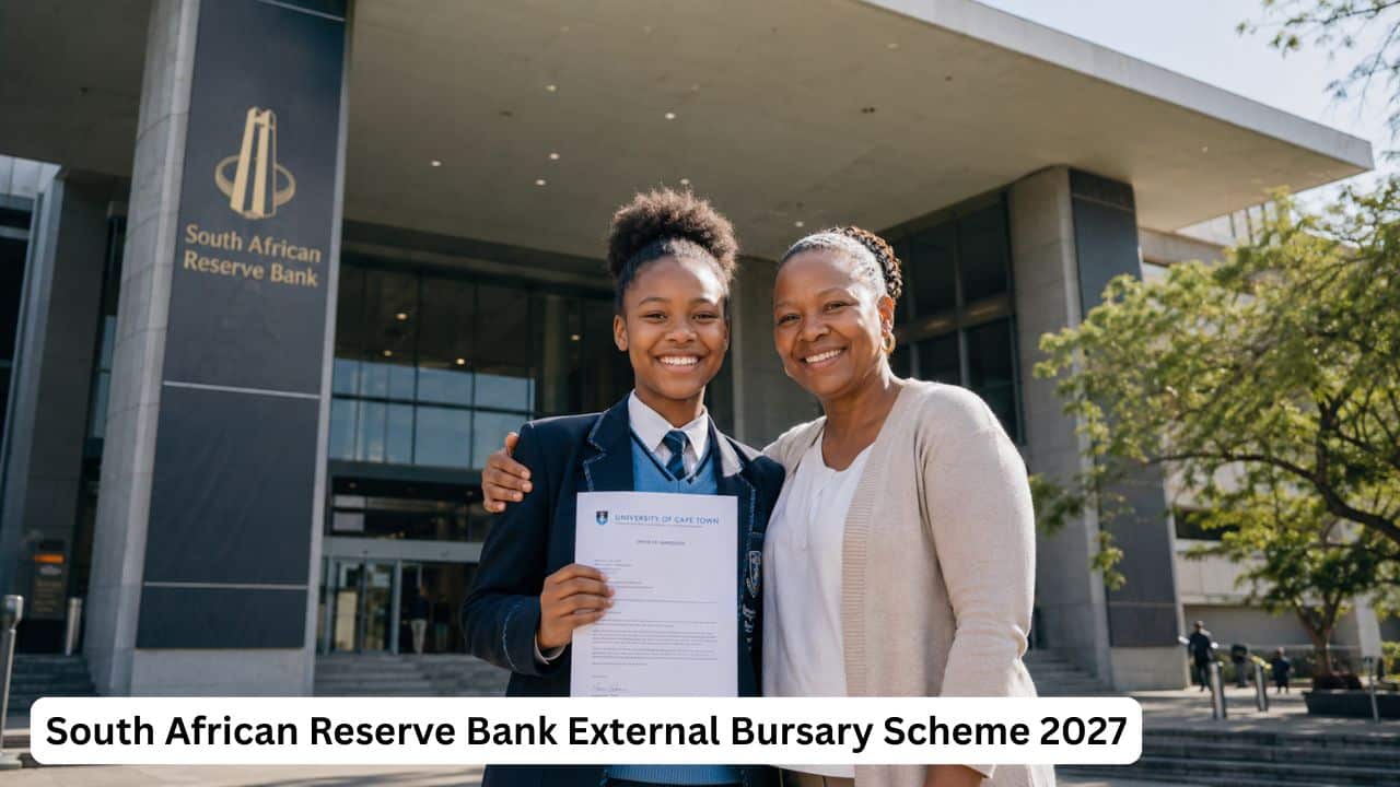 South African matric learner holding a university acceptance letter after applying for the South African Reserve Bank External Bursary Scheme 2027