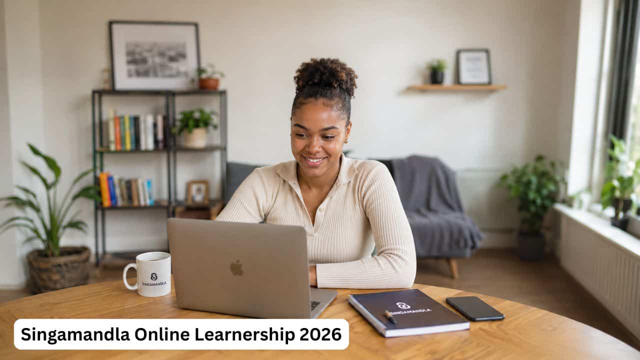 Young South African woman studying online from home on a laptop during the Singamandla Online Learnership
