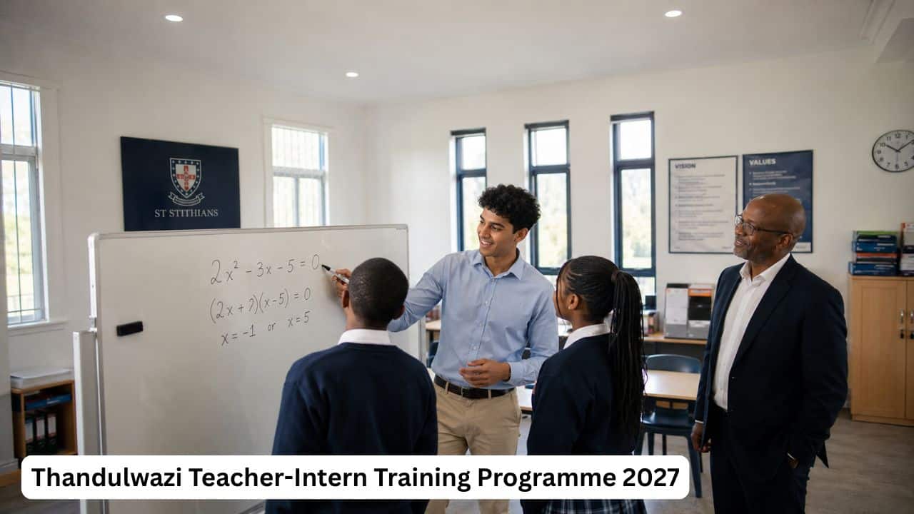 South African teacher-intern leading a Mathematics lesson during the Thandulwazi Teacher-Intern Training Programme at St Stithians College