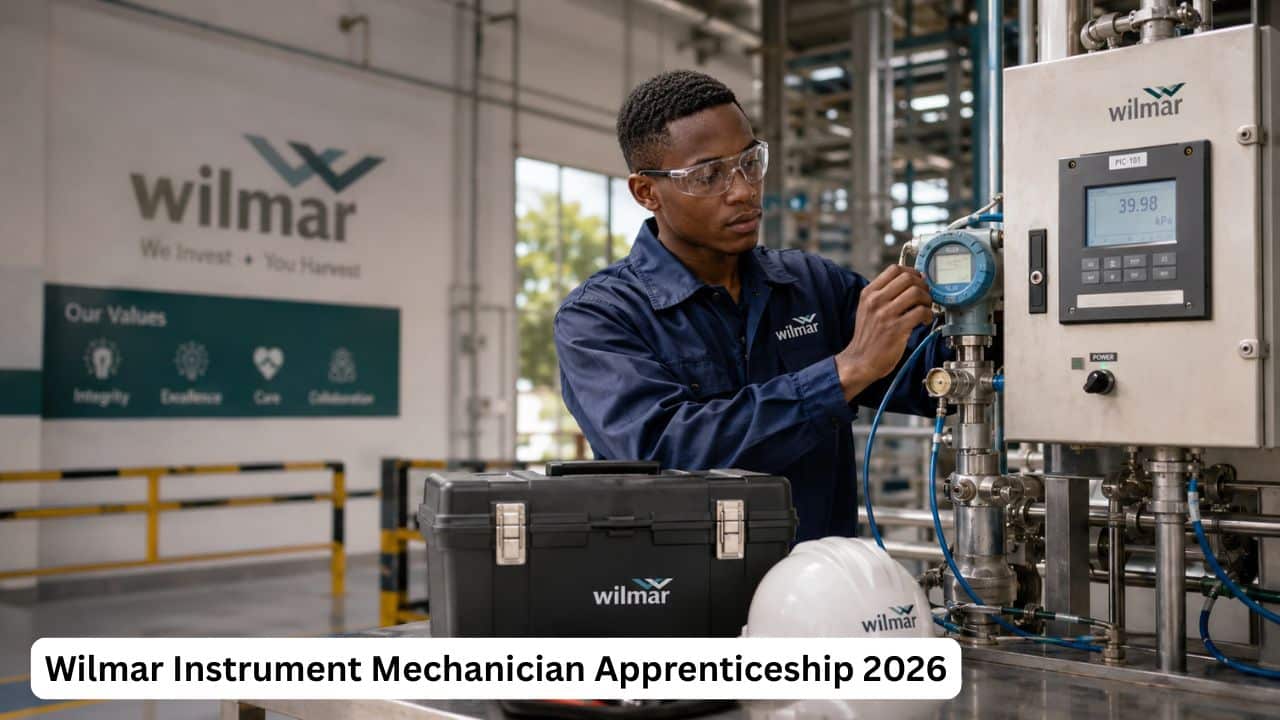 South African apprentice calibrating instrumentation on a Wilmar plant control panel during an Instrument Mechanician Apprenticeship